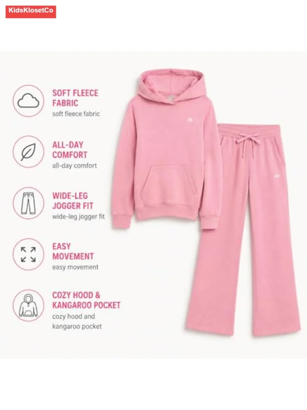 Girls 2-Piece Fleece Hoodie & Wide Leg Sweatpants Set